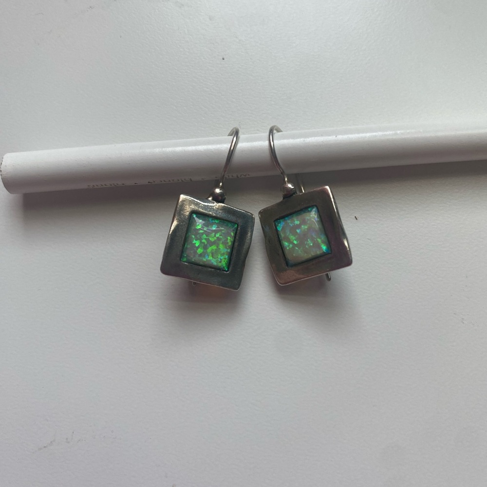 Elegant Silver and Blue Opal Earrings - Picture 6 of 8
